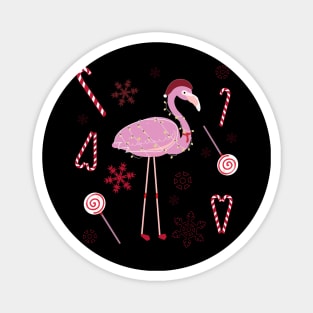 Flamingo with christmas candy and snowflakes Magnet